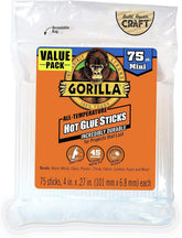 Gorilla Hot Glue Sticks, Clear Glue, Mini Size 4" Long x 0.27" Diameter, 75 Count (Pack of 1) - Safe for All Temperatures with Extended Working Time