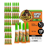 Gorilla Super Glue Gel, Clear Glue, Four 3 Gram Tubes (Pack of 10) - All Purpose and Fast Setting for Projects and Repairs