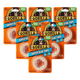 Gorilla Super Glue Tape, Multi-Purpose, Permanent, Double Sided, High Tack, 5/8in x 20ft, Clear (Pack of 6)