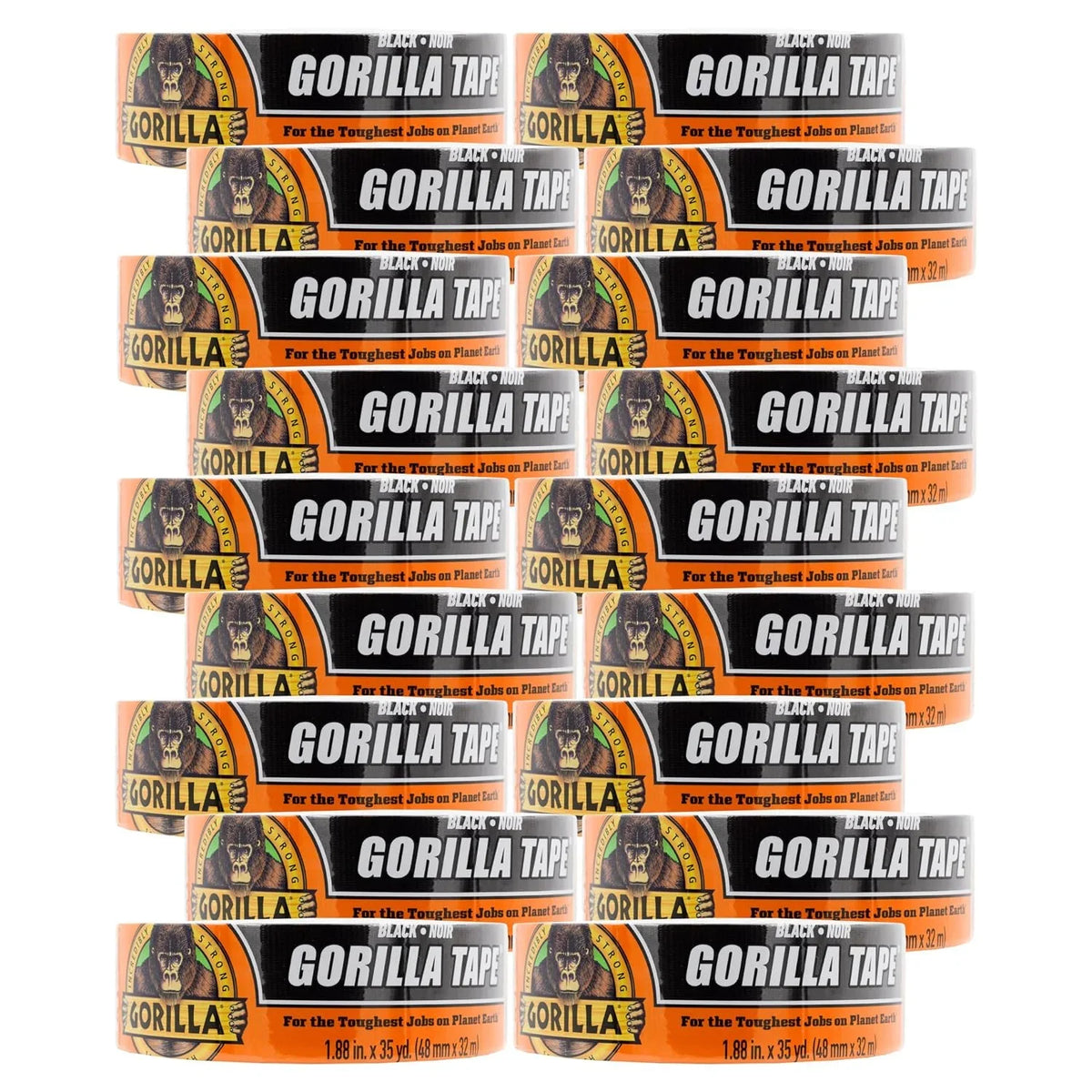 Gorilla Duct Tape, Black Tape, 1.88" x 35 yd (Bulk Pack of 18) - Heavy Duty and Weather Resistant for Indoor or Outdoor