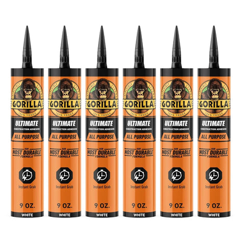 Gorilla Heavy Duty Ultimate Construction Adhesive, 9 Ounce Cartridge, White, (Pack of 6)