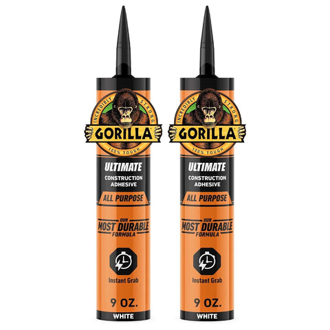 Gorilla Heavy Duty Ultimate Construction Adhesive, 9 Ounce Cartridge, White, (Pack of 2)
