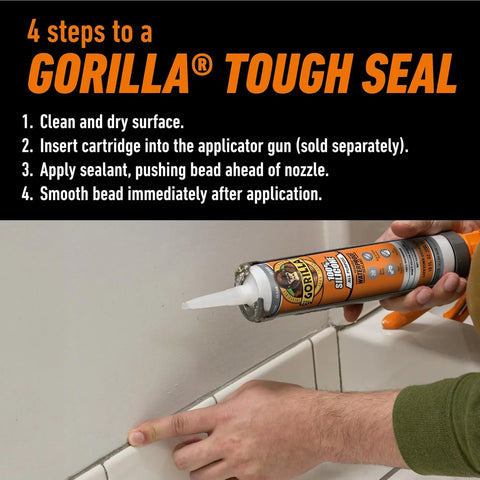 Gorilla 100% Silicone Waterproof Caulk, All‑Purpose Sealant, Mold & Mildew Resistant, Flexible Seal, Clear, 10 oz Cartridge (Pack of 1)