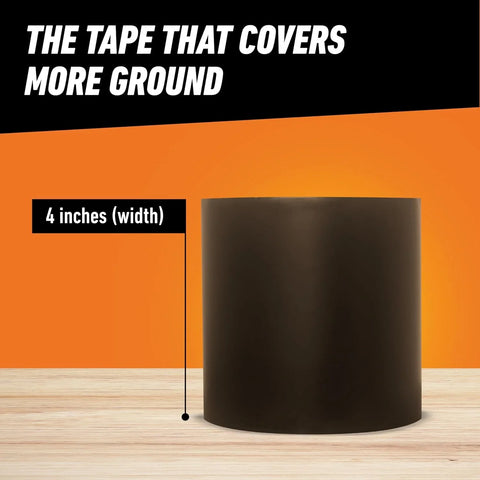 Gorilla Waterproof Patch & Seal Tape, Black Tape, 4" x 10' (Pack of 1) - Permanent Weather Resistant Seal for Leaks and Repairs