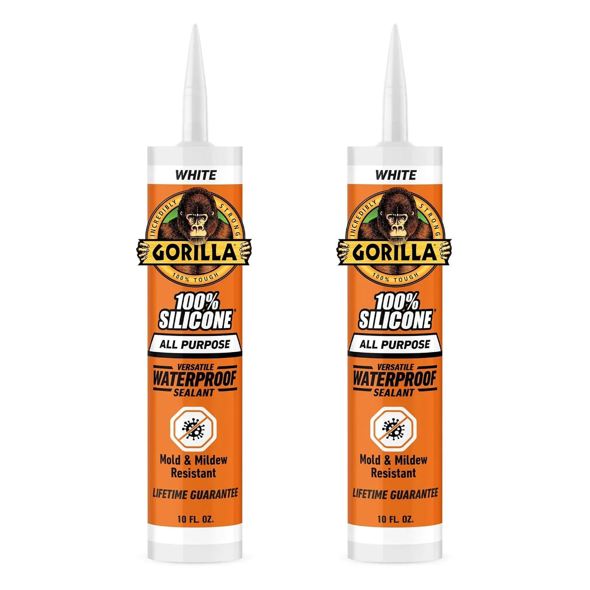 Gorilla 100% Silicone Sealant All Purpose, 10 Ounce Cartridge, White (Pack of 2)