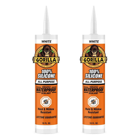 Gorilla 100% Silicone Sealant All Purpose, 10 Ounce Cartridge, White (Pack of 2)