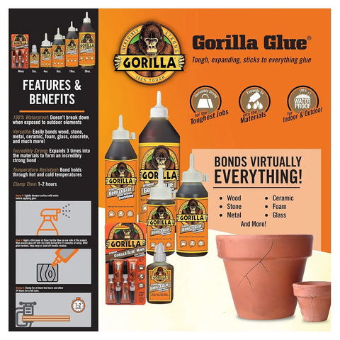 Gorilla Original Gorilla Glue, Brown, Waterproof Polyurethane Glue, 2 Ounce (Pack of 10) - Expands Into Materials, All Purpose
