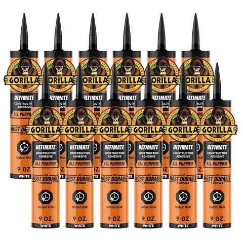 Gorilla Construction Adhesive Ultimate, 9 ounce Cartridge, White (Pack of 12)
