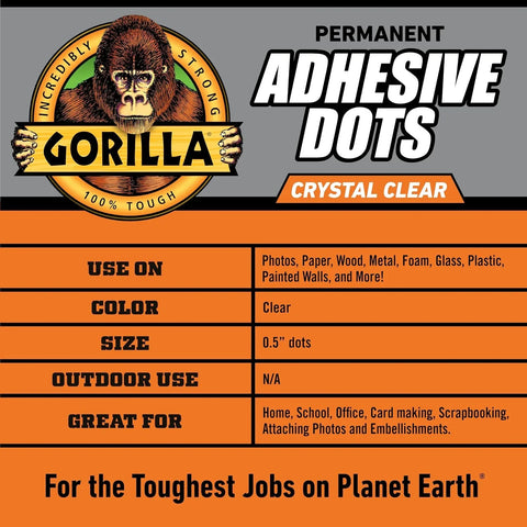 Gorilla Permanent Adhesive Dots, Double-Sided, Clear, 0.5" Diameter, 150 Pieces (Pack of 8) - No Mess, Photo Safe