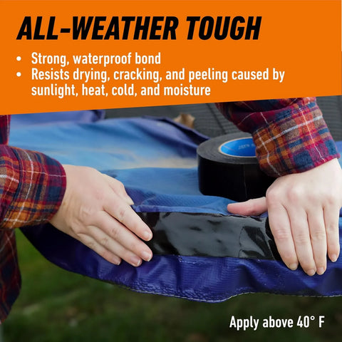 Gorilla All Weather Duct Tape, Black, 1.88" x 25 yd (Pack of 2) - UV and Temperature Resistant Waterproof Tape for Outdoor Repairs