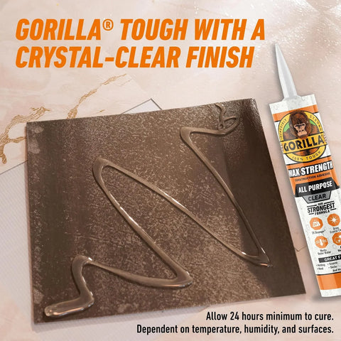 Gorilla Max Strength Construction Adhesive, Clear Glue, 9 Ounce Cartridge (Pack of 2) - Gap Filling and Waterproof
