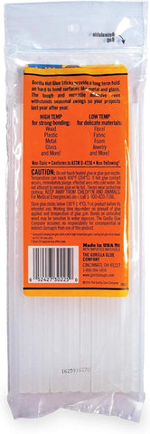 Gorilla Hot Glue Sticks, Clear Glue, Mini Size 8" Long x 0.27" Diameter, 25 Count (Pack of 1) - Safe for All Temperatures with Extended Working Time