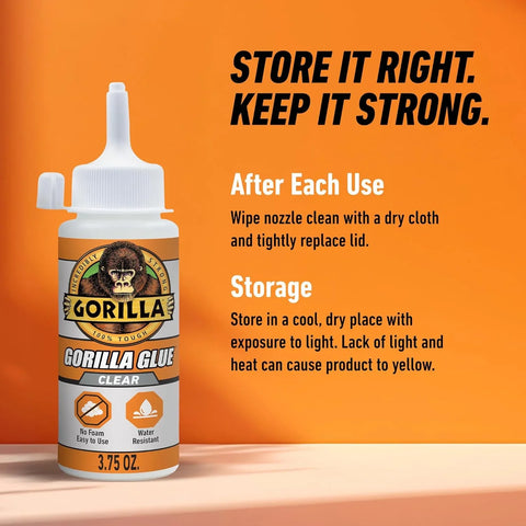 Gorilla Clear Glue, 3.75 Ounce Bottle (Pack of 8) - Crystal Clear, All Purpose, and Water Resistant