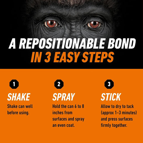 Gorilla Ultimate Spray Adhesive, Multi-Purpose Web Spray Contact Glue, Instant Aggressive Tack, Adjustable Nozzle, White, 12.2 oz (Pack of 1), Bonds Wood, Metal, Plastic, Leather & Fabric