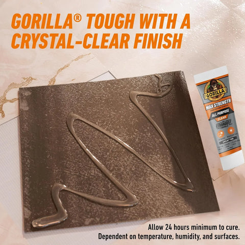 Gorilla Max Strength Construction Adhesive, 7 oz Squeeze Tube (Pack of 1), Clear, Waterproof Gap-Filling Formula for Wood Metal Tile Stone Glass Mirror Indoor Outdoor, Paintable Sandable
