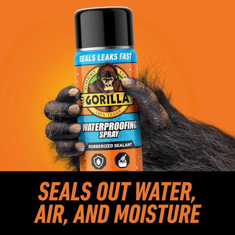 Gorilla Waterproofing Spray Black, Flexible Rubberized Sealant Coating, Paintable UV Resistant, Seals Water Air Moisture, 16 oz (Pack of 2), for Roofs Gutters Skylights RVs Windows & More
