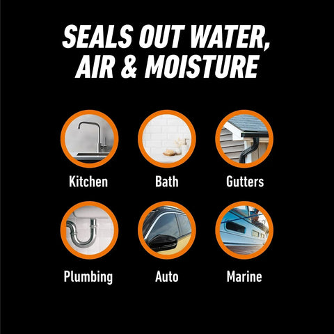 Gorilla 100% Silicone Caulk Kitchen & Bath Sealant, Mold Resistant, 10 oz. Cartridge, Clear