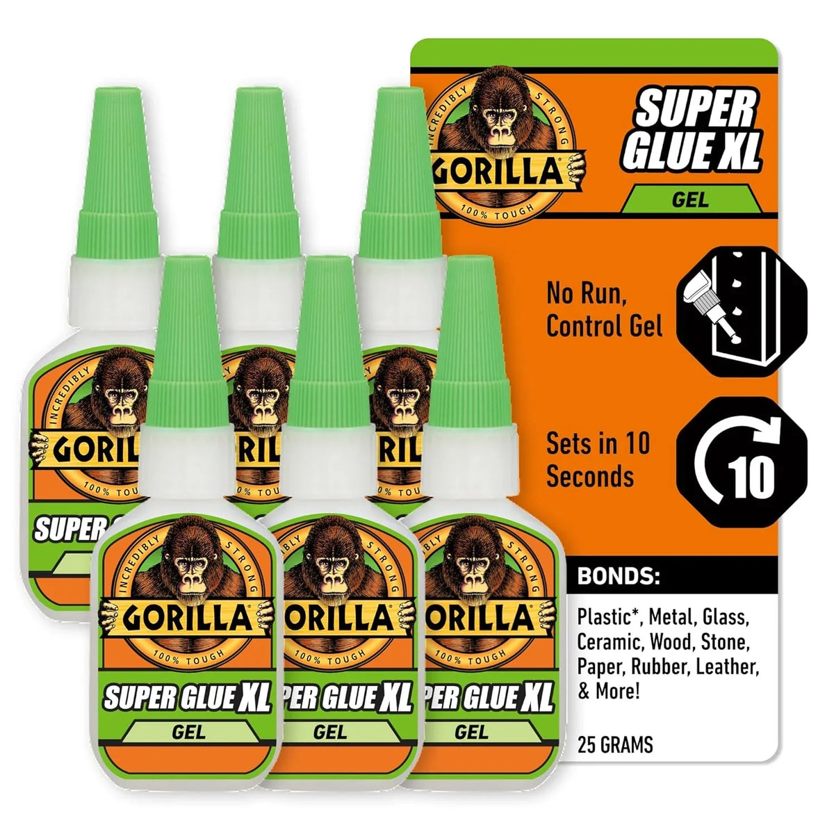 Gorilla Super Glue Gel XL, Clear Glue, 25 Gram (Pack of 6) - All Purpose and Fast Setting for Projects and Repairs