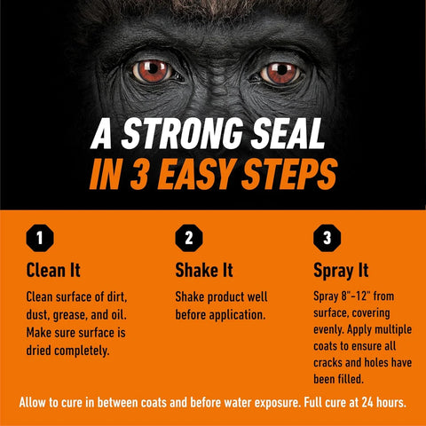 Gorilla Waterproofing Spray Black, Flexible Rubberized Sealant Coating, Paintable UV Resistant, Seals Water Air Moisture, 16 oz (Pack of 2), for Roofs Gutters Skylights RVs Windows & More