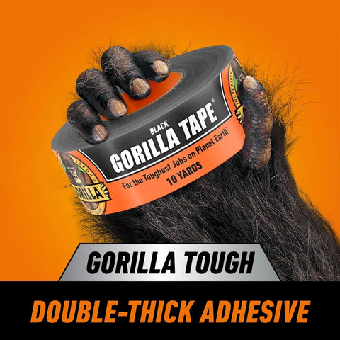 Gorilla Tape, Duct, Utility, Triple Layer Strength, Indoor & Outdoor, Weather Resistant Shell, 1.88 in x 10 yd, Black, (Pack of 24)