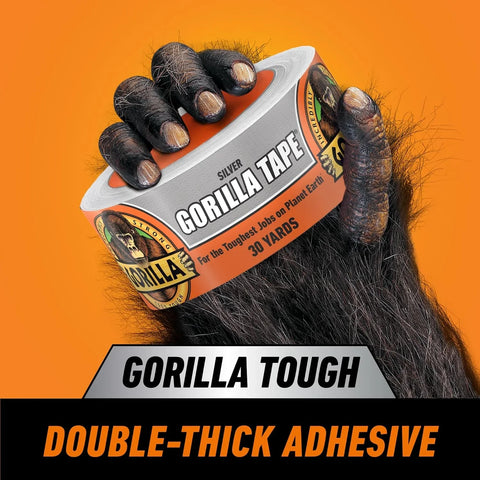Gorilla Tape, 1.88 in x 30 yd, Silver (Pack of 1) - Duct, Utility, Triple Layer Strength, Indoor & Outdoor, Weather Resistant Shell