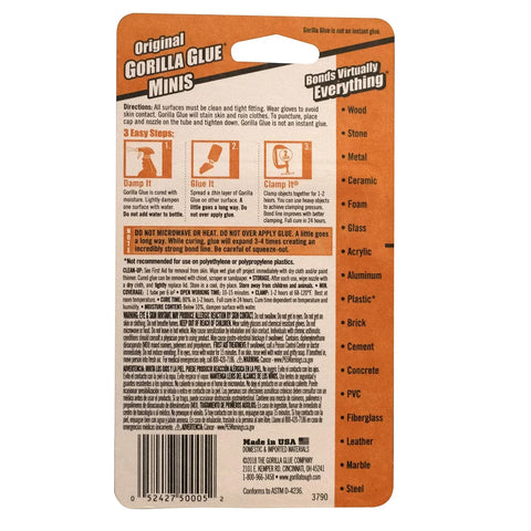 Gorilla Original Gorilla Glue, Brown, Waterproof Polyurethane Glue, Four 3 Gram Tubes (Pack of 6) - Expands Into Materials, All Purpose