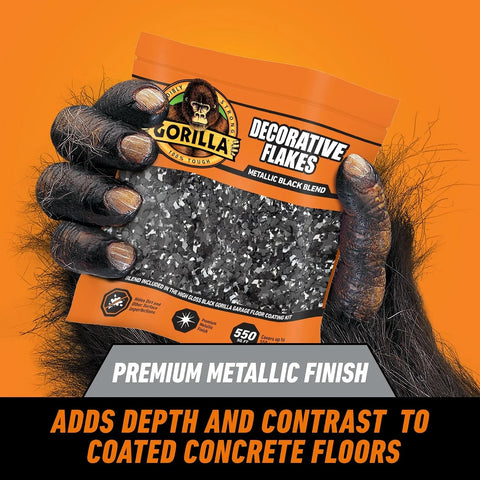 Gorilla Garage Floor Coating Decorative Flakes – Metallic Black Blend – Matches High-Gloss Black Kit – Hides Dirt & Imperfections – Use with Epoxy or Concrete Coatings – Covers up to 550 sq. ft.