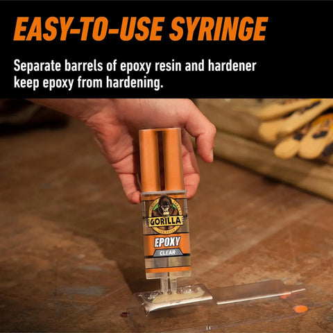 Gorilla 2 Part Epoxy, Clear Epoxy, 0.85 Ounce Syringe (Pack of 2) - 5 Minute Set, Incredibly Strong Bonding