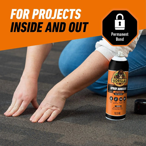 Gorilla Ultimate Spray Adhesive, Multi-Purpose Web Spray Contact Glue, Instant Aggressive Tack, Adjustable Nozzle, White, 12.2 oz (Pack of 1), Bonds Wood, Metal, Plastic, Leather & Fabric