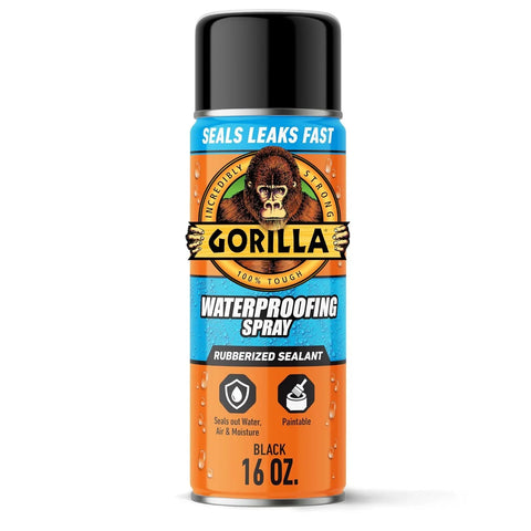 Gorilla Waterproof Patch & Seal Rubberized Sealant Spray, Black, 16 Ounce (Pack of 1) - Seals Out Water, Air, and Moisture