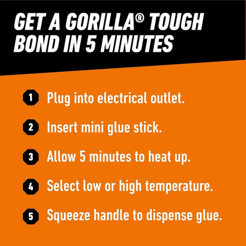 Gorilla Mini Hot Glue Gun Kit (Pack of 1 Mini Hot Glue Gun and 30 Sticks) - Dual Temp, Precision Nozzle, and Easy Squeeze Trigger