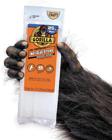Gorilla Hot Glue Sticks, Clear Glue, Mini Size 8" Long x 0.27" Diameter, 25 Count (Pack of 1) - Safe for All Temperatures with Extended Working Time