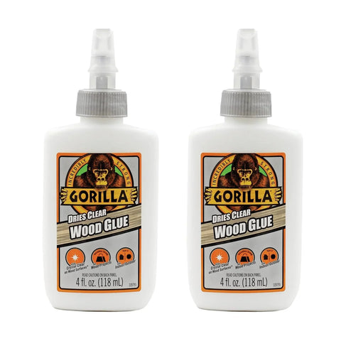 Gorilla Dries Clear Wood Glue, 4 Ounce Bottle (Pack of 2) - Water Resistant for Indoor or Outdoor Projects and Repairs