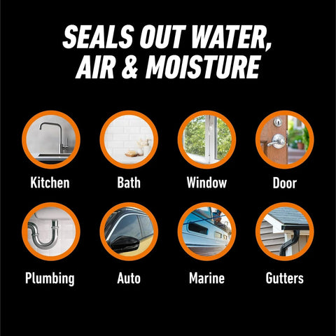 Gorilla 100% Silicone Waterproof Caulk, All‑Purpose Sealant, Mold & Mildew Resistant, Flexible Seal, White, 10 oz Cartridge (Pack of 1)
