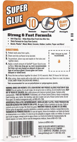 Gorilla Super Glue, Clear Glue, 20 Gram (Pack of 10) - All Purpose and Fast Setting for Projects and Repairs