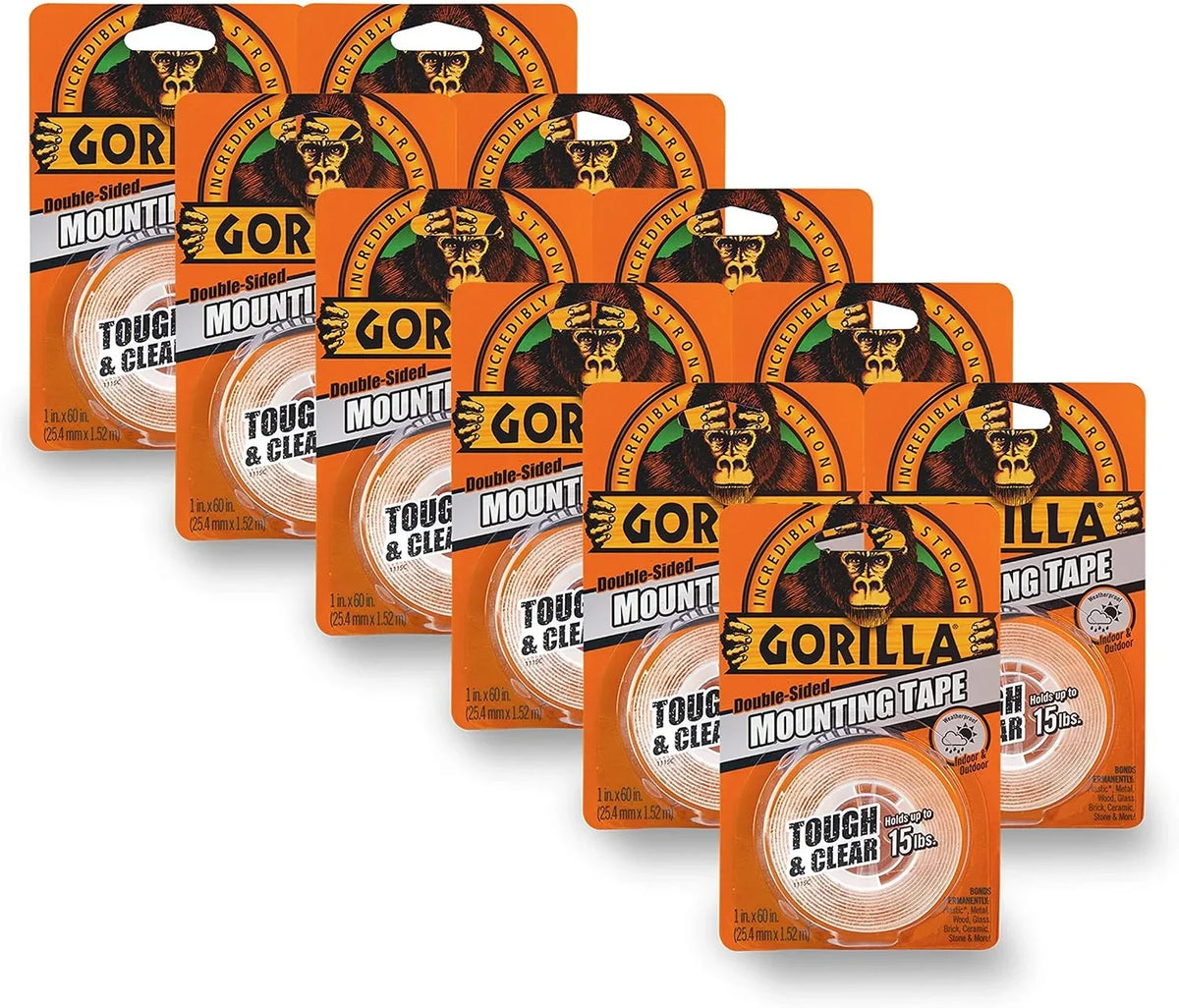 Gorilla Tough & Clear; Double Sided Mounting Tape; Weatherproof; 1" x 60"; Clear; (Pack of 11)
