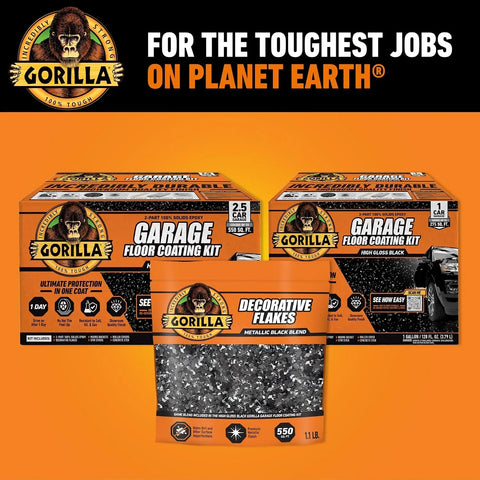 Gorilla Garage Floor Coating Decorative Flakes – Metallic Black Blend – Matches High-Gloss Black Kit – Hides Dirt & Imperfections – Use with Epoxy or Concrete Coatings – Covers up to 550 sq. ft.