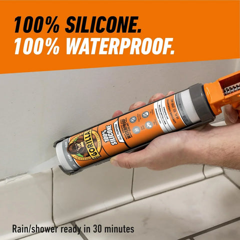 Gorilla 100% Silicone Waterproof Caulk, All‑Purpose Sealant, Mold & Mildew Resistant, Flexible Seal, Clear, 10 oz Cartridge (Pack of 1)