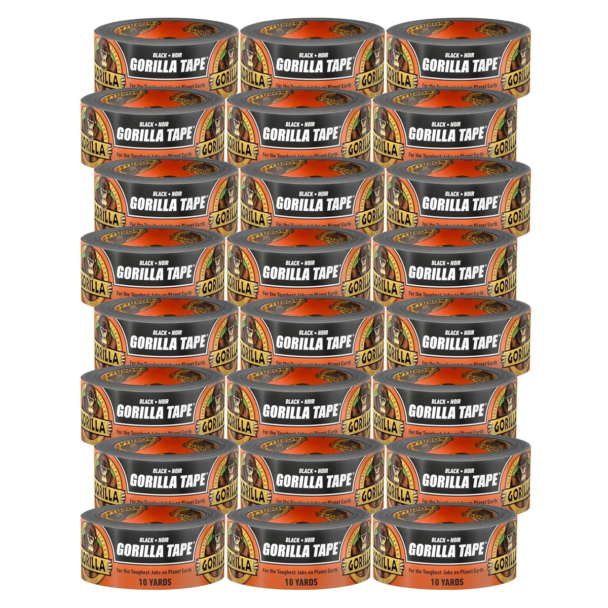 Gorilla Tape, Duct, Utility, Triple Layer Strength, Indoor & Outdoor, Weather Resistant Shell, 1.88 in x 10 yd, Black, (Pack of 24)