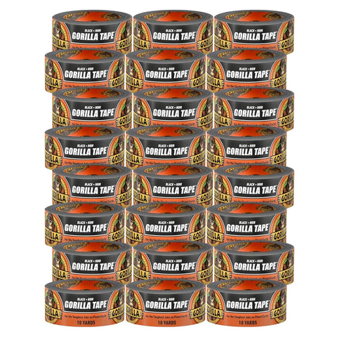 Gorilla Tape, Duct, Utility, Triple Layer Strength, Indoor & Outdoor, Weather Resistant Shell, 1.88 in x 10 yd, Black, (Pack of 24)
