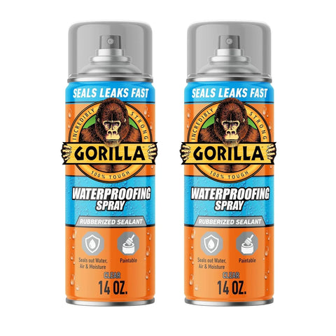 Gorilla Waterproofing Spray Clear, Flexible Rubberized Sealant Coating, Paintable UV Resistant, Seals Water Air Moisture, 14 oz (Pack of 2), for Roofs Gutters Skylights RVs Windows & More
