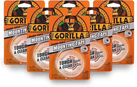 Gorilla Tough & Clear Double Sided Mounting Tape, 1" x 60", Clear, (Pack of 6)