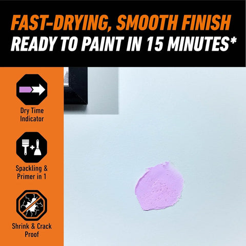 Gorilla High Performance Wall Repair Color Change, 16 Ounce Tub, Applies Purple, Dries White – Spackling & Primer in One, Shrink & Crack Resistant