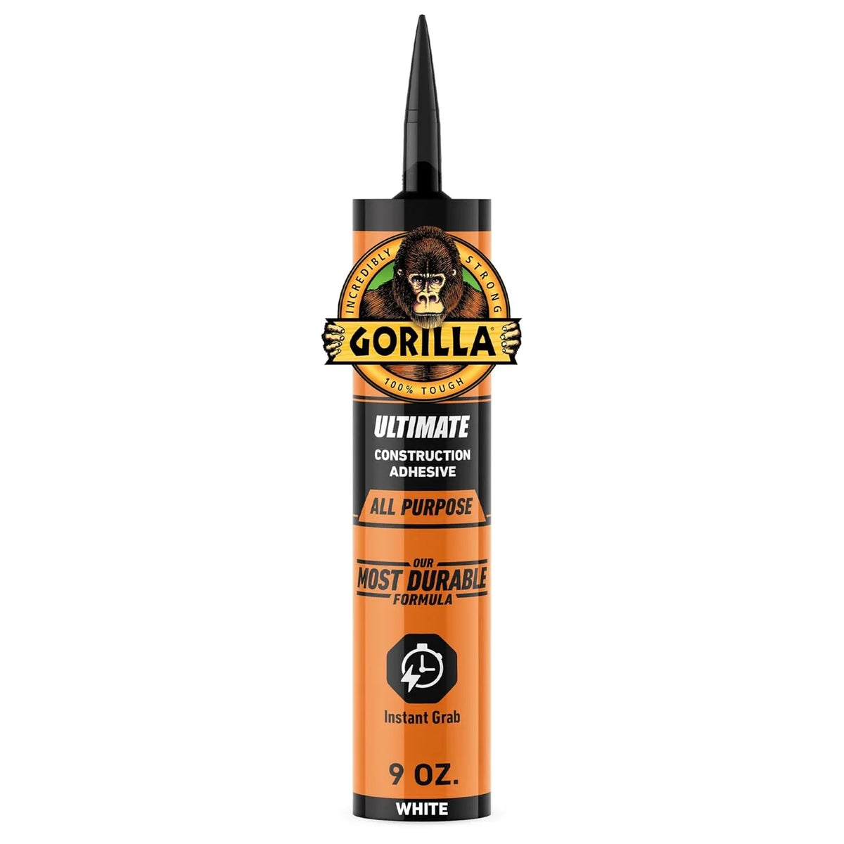 Gorilla Heavy Duty Construction Adhesive Ultimate, 9 oz Cartridge, White – 100% Waterproof, Instant Grab, Paintable, Indoor/Outdoor