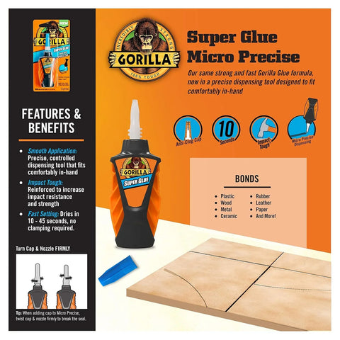 Gorilla Micro Precise Super Glue, Clear Glue, 5.5 Gram (Pack of 1) - All Purpose and Fast Setting for Projects and Repairs