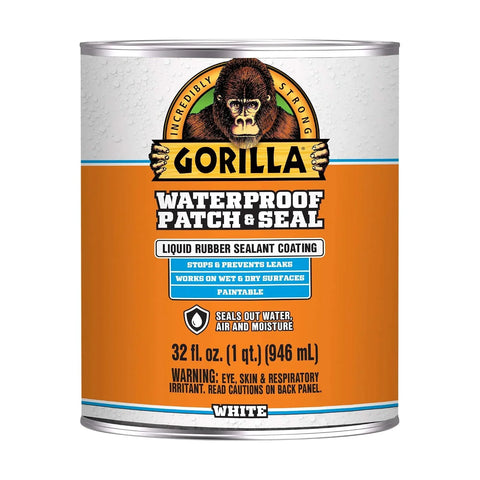 Gorilla Patch & Seal Liquid Rubber Waterproof Sealant, White, 32 Ounce (Pack of 1) - Seals Out Water, Air, and Moisture