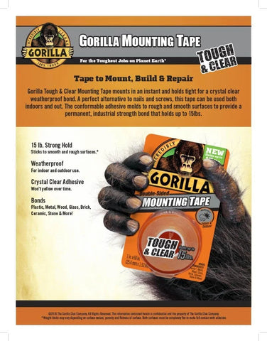 Gorilla Tough & Clear; Double Sided Mounting Tape; Weatherproof; 1" x 60"; Clear; (Pack of 7)