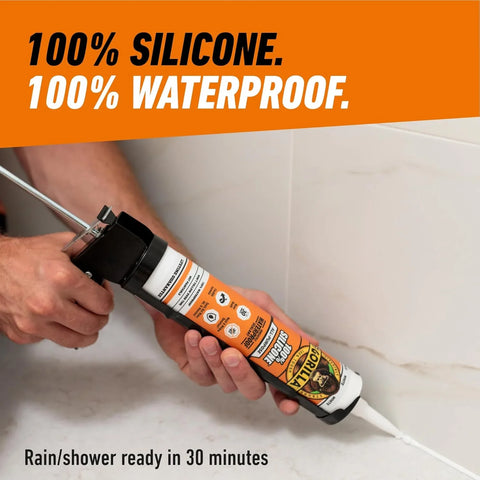 Gorilla 100% Silicone Waterproof Caulk, All‑Purpose Sealant, Mold & Mildew Resistant, Flexible Seal, White, 10 oz Cartridge (Pack of 1)