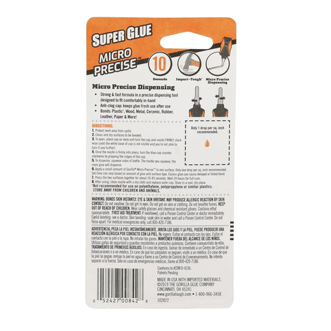 Gorilla Micro Precise Super Glue Gel, Cyanoacrylate Glue, Fast Setting, Precise Dispensing Tool, Anti-Clog Cap, Clear, 5.5g, (Pack of 2)