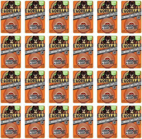 Gorilla Mounting Tape, Tough and Clear, Double-Sided, 1" x 60", Clear - 24 Pack